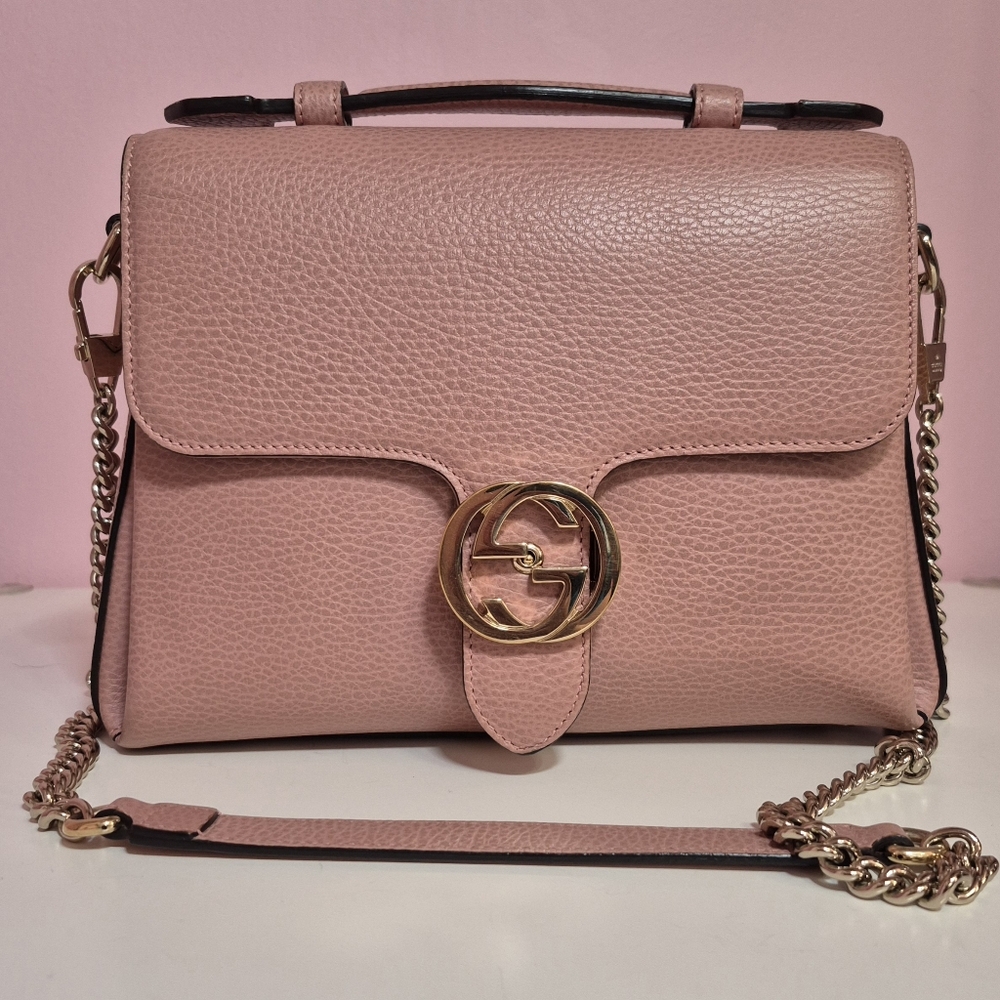 Gucci Dollar Calfskin Interlocking G Top Handle Shoulder Bag Pink